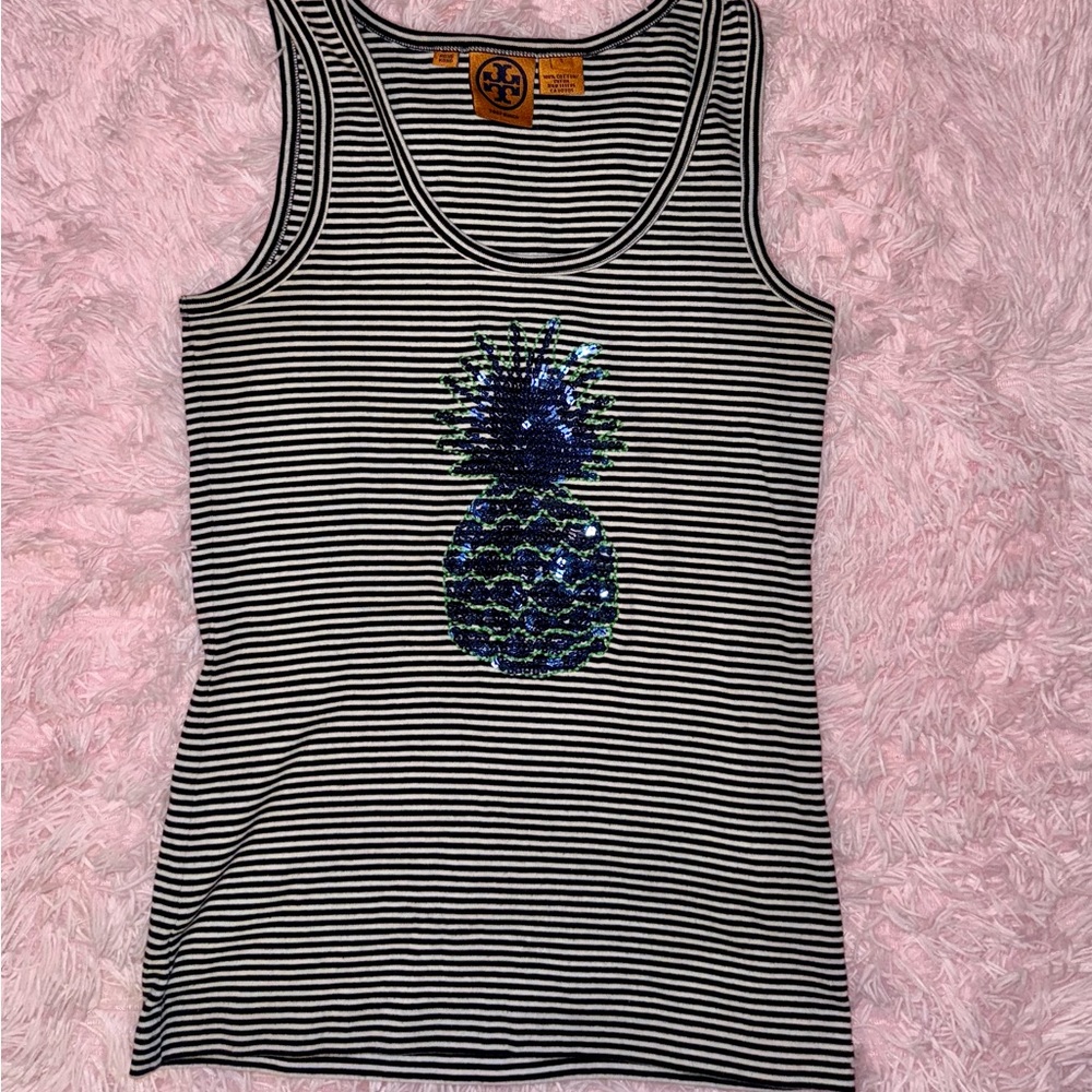 Tory Burch Black and White Striped Tank- GREAT condition!
